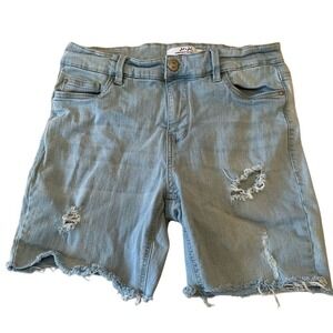 Distressed Denim Jean Shorts Raw Hem Y2K Boho Festival Grunge Light Wash Sz 12